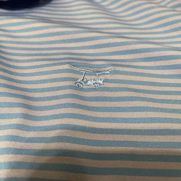 $95 Bald Head Blues Mens Large Stretch Golf Blue Purple Stripe Short Sleeve Polo - Picture 6 of 6